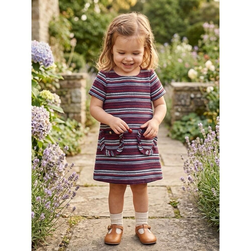 Janie And Jack Toddler 2T Girl Boucle Pocket Striped Tweed Dress